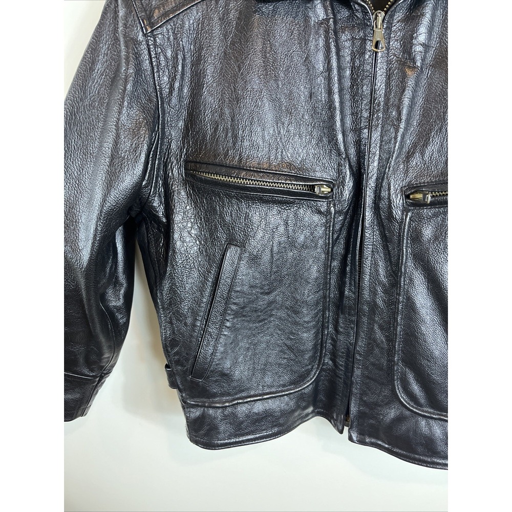 Vera Pelle Italian Della Legge 883 Black Leather Bomber Jacket Coat Mens Size 46 - Picture 4 of 16